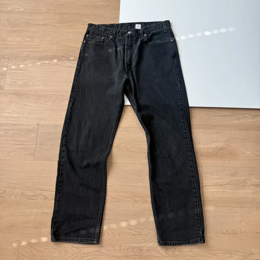 Levis 505 Regular Fit Straight Leg Jeans Faded Black Denim Mens 36x32 Cotton